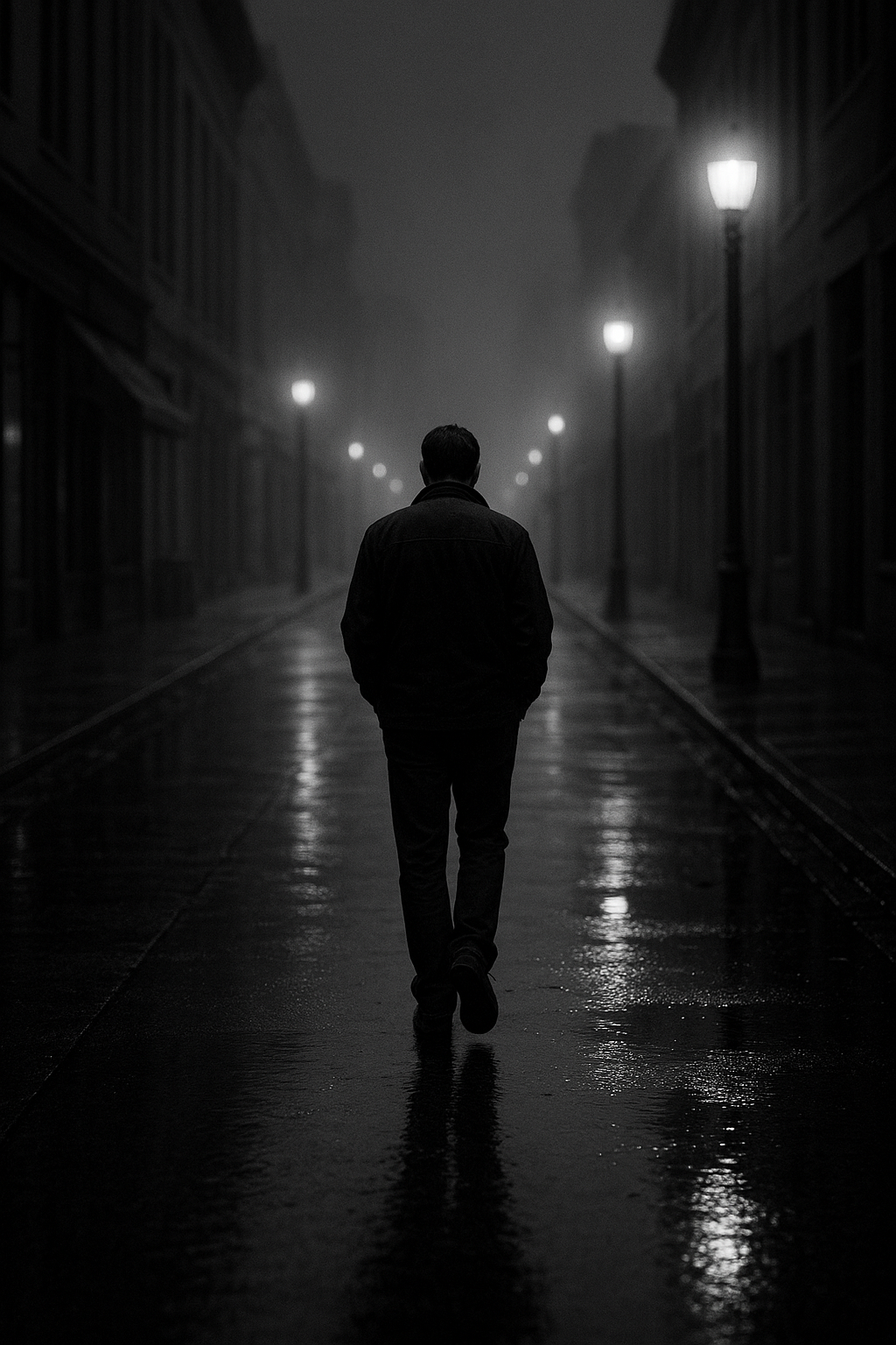 homme seul dans la rue, photo noir et blanc, solitude moderne